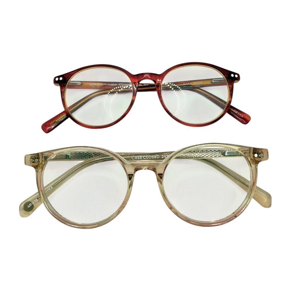 (2) Eye Bobs Case Closed Glasses Frames 2419 44 & 77 49-18 Red & Champagne Round